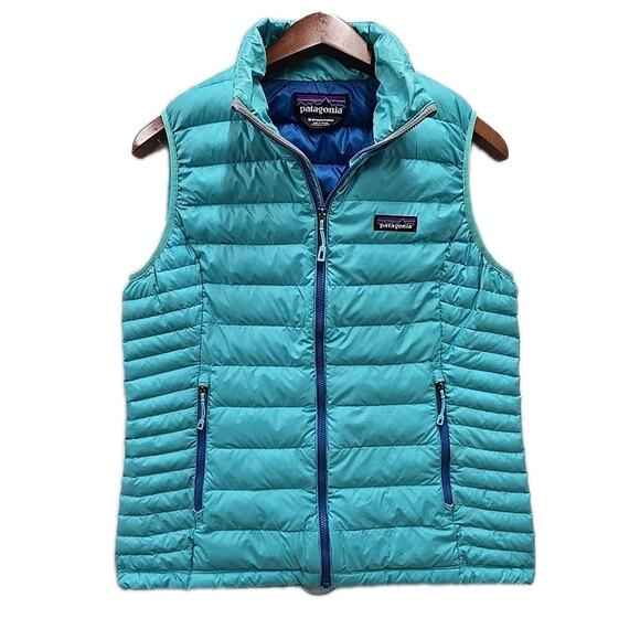 Patagonia Womens Goose Down Puffer Sweater Vest Jacket Sz M Howling Turquoise - Picture 1 of 9